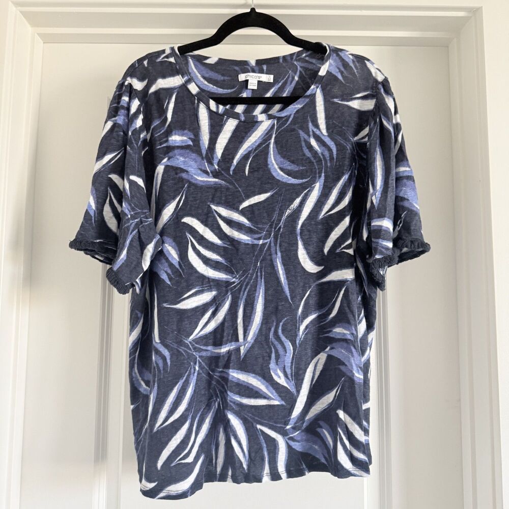 NWOT Chicos sz 4 20 22 XXL 100% linen top summer beach resort navy blue